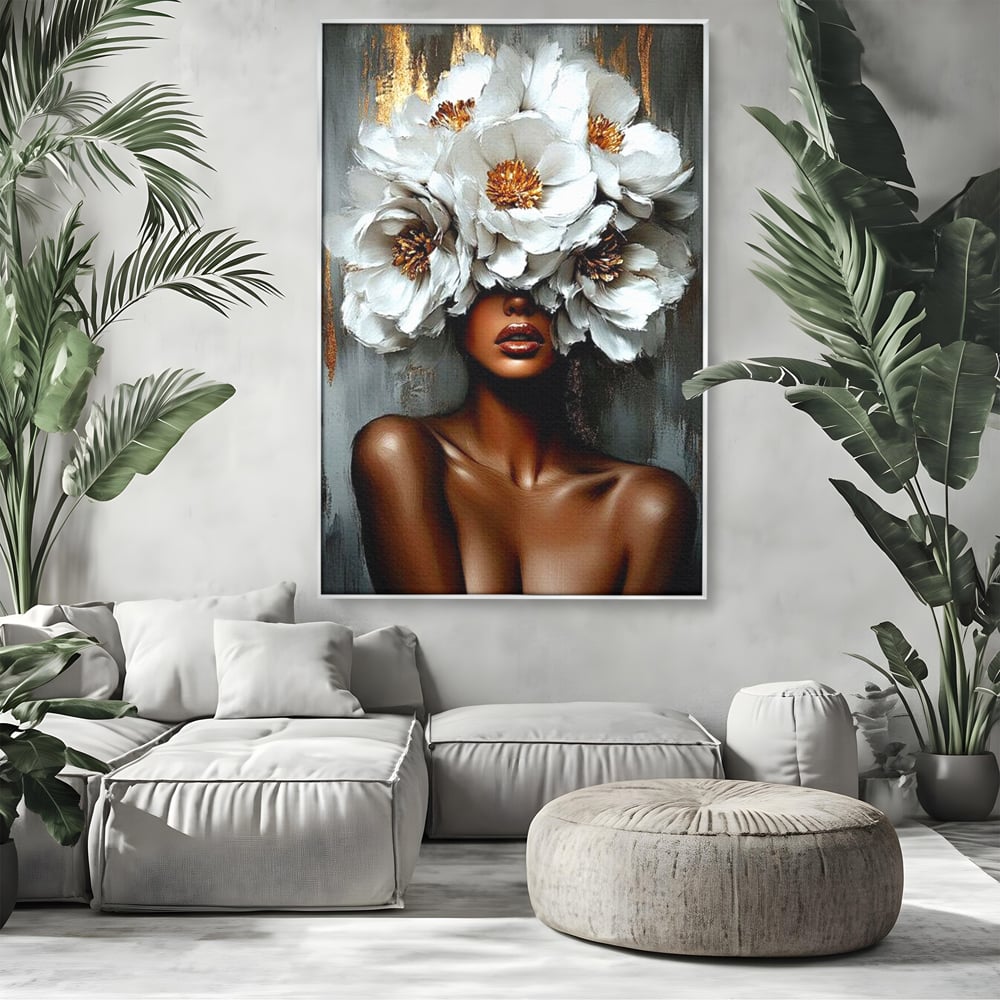 Tablou Canvas Premium LuxCanva® G1003, Regina Florilor , Eleganta, Piele, Stralucitoare, Textura, Senzualitate, Portret, Living, Dormitor, Culori vibrante