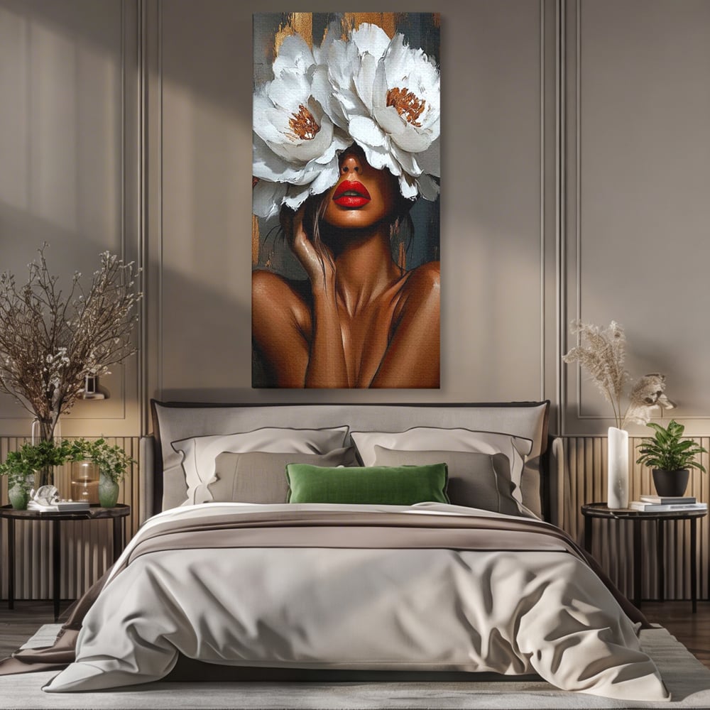 Canvas Wall Art Canvas Wall Art LuxCanva® G1004, Unter der Maske der Blumen , Luxus, Glamour, Kunst, Kunst, Veredelung, Maske, Blumen, Wohnen, Schlafzimmer, Blumen, Wohnzimmer, Lebendige Farben