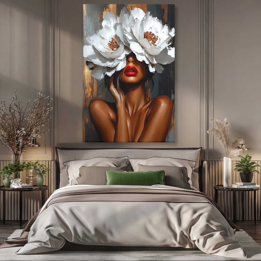 Canvas Wall Art Canvas Wall Art LuxCanva® G1004, Unter der Maske der Blumen , Luxus, Glamour, Kunst, Kunst, Veredelung, Maske, Blumen, Wohnen, Schlafzimmer, Blumen, Wohnzimmer, Lebendige Farben