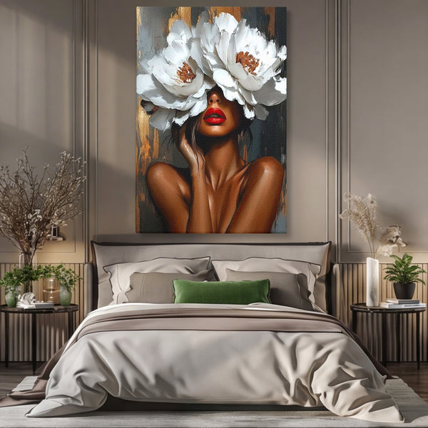Canvas Wall Art Canvas Wall Art LuxCanva® G1004, Unter der Maske der Blumen , Luxus, Glamour, Kunst, Kunst, Veredelung, Maske, Blumen, Wohnen, Schlafzimmer, Blumen, Wohnzimmer, Lebendige Farben