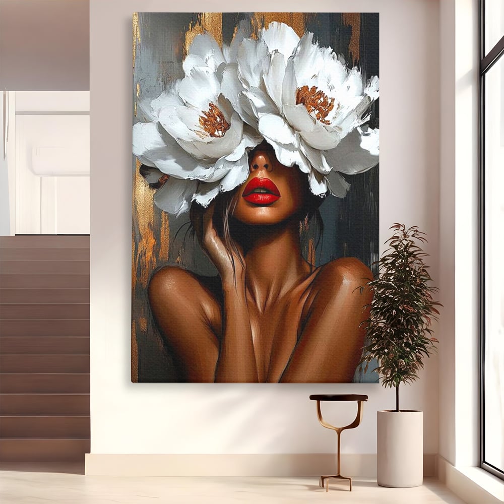 Canvas Wall Art Canvas Wall Art LuxCanva® G1004, Unter der Maske der Blumen , Luxus, Glamour, Kunst, Kunst, Veredelung, Maske, Blumen, Wohnen, Schlafzimmer, Blumen, Wohnzimmer, Lebendige Farben