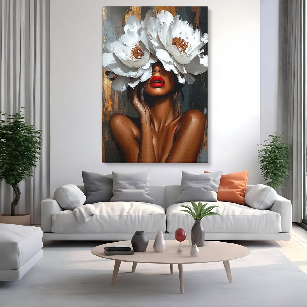Canvas Wall Art Canvas Wall Art LuxCanva® G1004, Unter der Maske der Blumen , Luxus, Glamour, Kunst, Kunst, Veredelung, Maske, Blumen, Wohnen, Schlafzimmer, Blumen, Wohnzimmer, Lebendige Farben