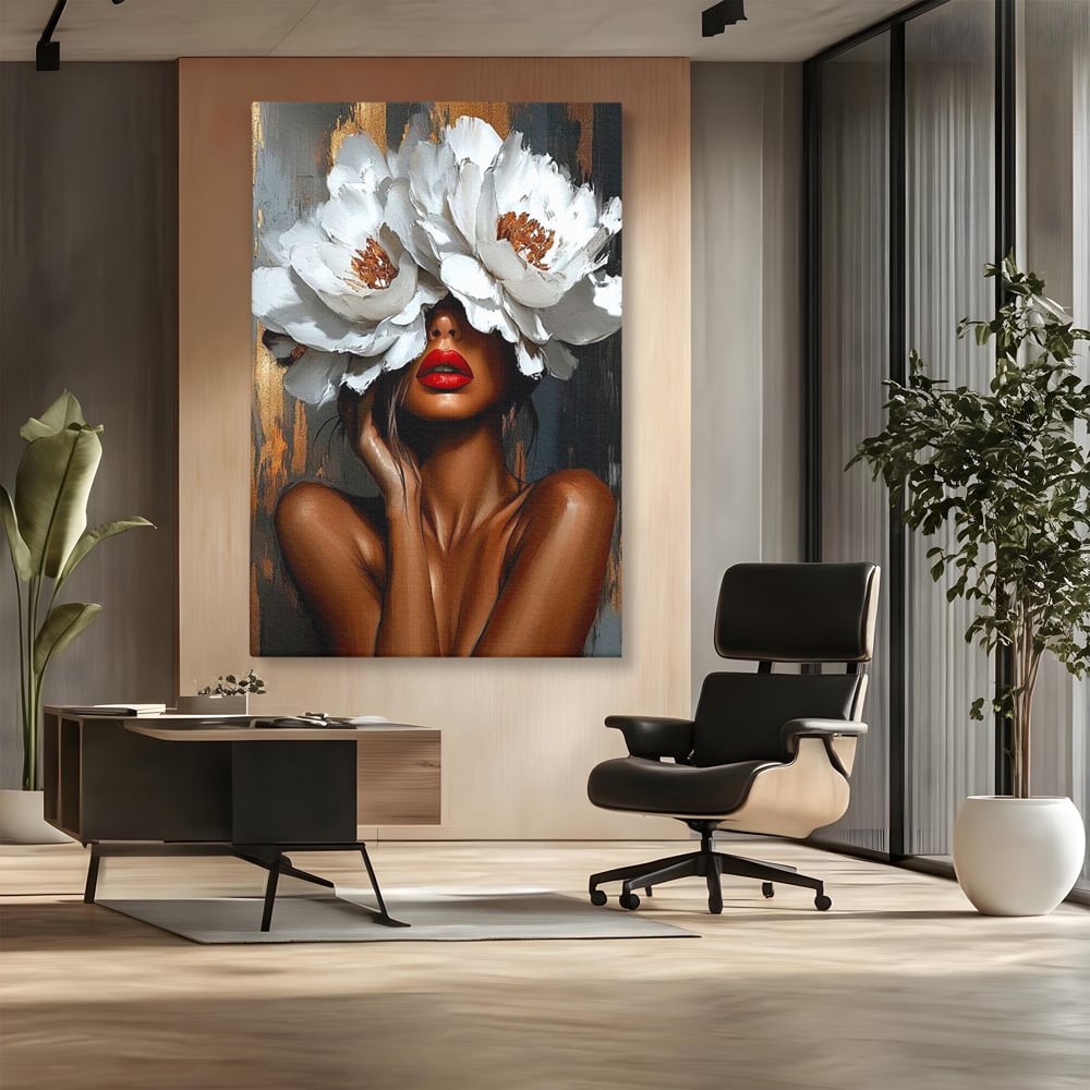 Canvas Wall Art Canvas Wall Art LuxCanva® G1004, Unter der Maske der Blumen , Luxus, Glamour, Kunst, Kunst, Veredelung, Maske, Blumen, Wohnen, Schlafzimmer, Blumen, Wohnzimmer, Lebendige Farben