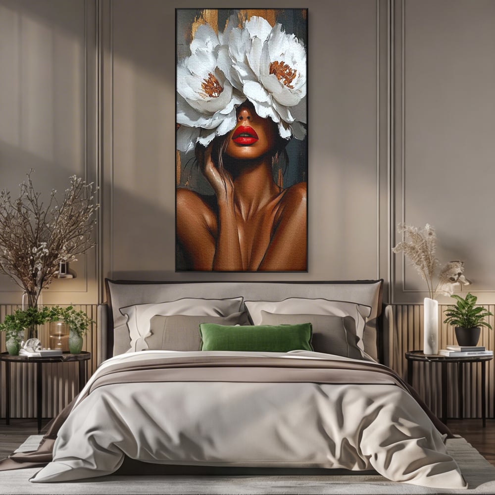 Canvas Wall Art Canvas Wall Art LuxCanva® G1004, Unter der Maske der Blumen , Luxus, Glamour, Kunst, Kunst, Veredelung, Maske, Blumen, Wohnen, Schlafzimmer, Blumen, Wohnzimmer, Lebendige Farben