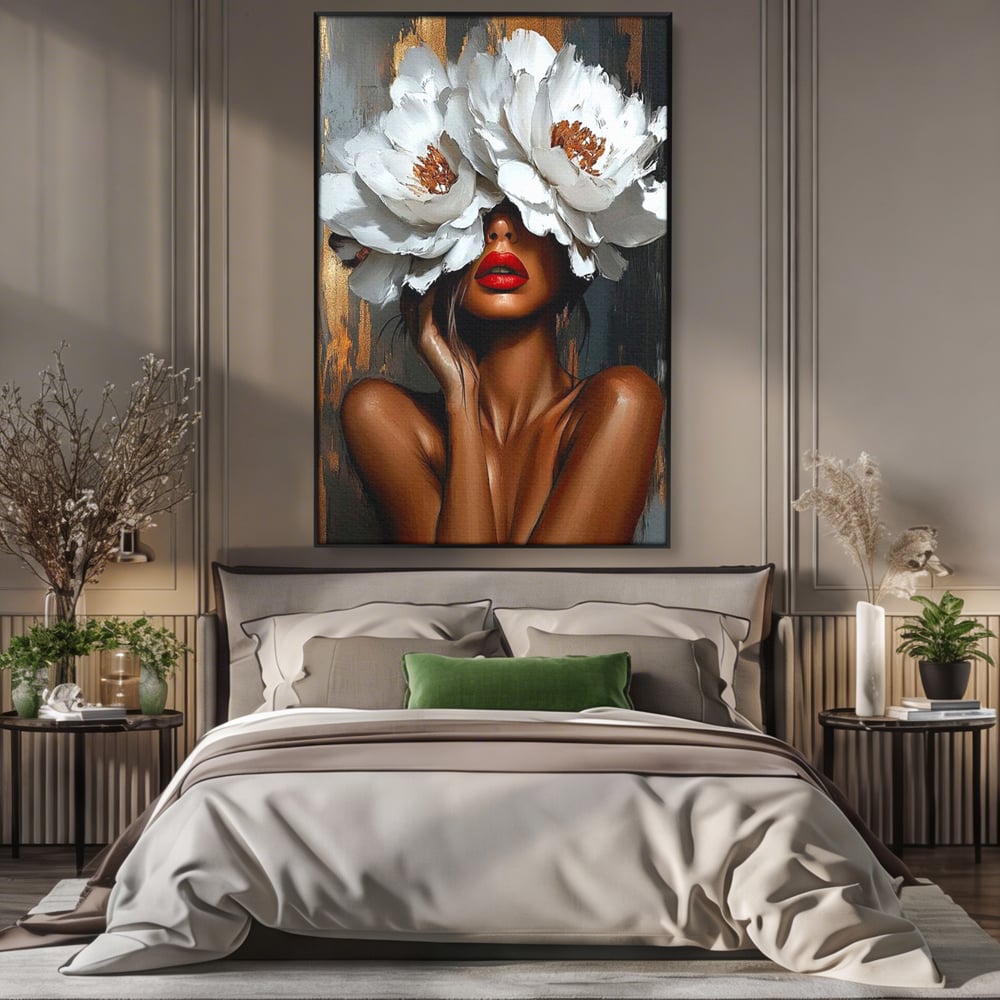 Canvas Wall Art Canvas Wall Art LuxCanva® G1004, Unter der Maske der Blumen , Luxus, Glamour, Kunst, Kunst, Veredelung, Maske, Blumen, Wohnen, Schlafzimmer, Blumen, Wohnzimmer, Lebendige Farben