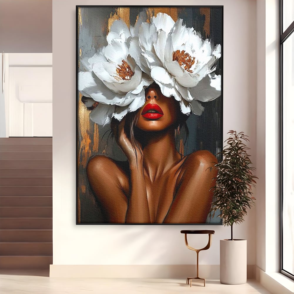 Canvas Wall Art Canvas Wall Art LuxCanva® G1004, Unter der Maske der Blumen , Luxus, Glamour, Kunst, Kunst, Veredelung, Maske, Blumen, Wohnen, Schlafzimmer, Blumen, Wohnzimmer, Lebendige Farben