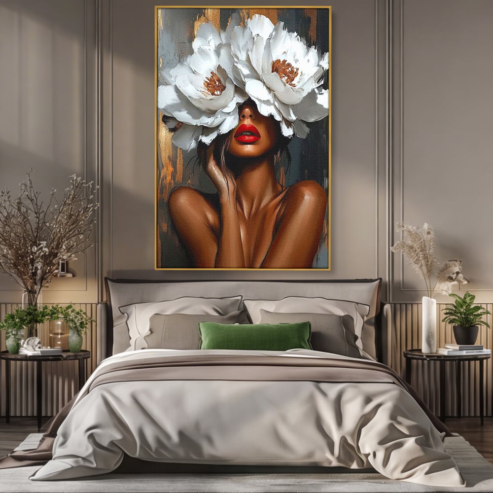 Canvas Wall Art Canvas Wall Art LuxCanva® G1004, Unter der Maske der Blumen , Luxus, Glamour, Kunst, Kunst, Veredelung, Maske, Blumen, Wohnen, Schlafzimmer, Blumen, Wohnzimmer, Lebendige Farben