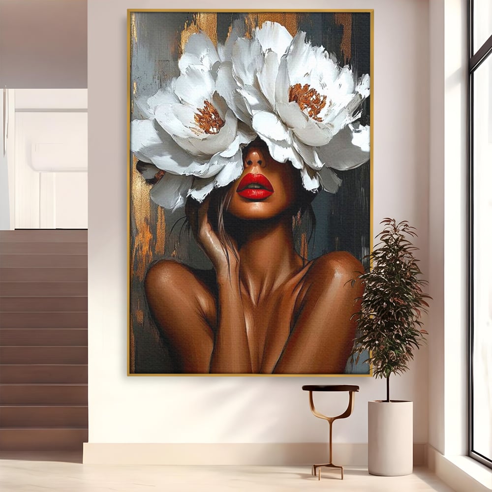 Canvas Wall Art Canvas Wall Art LuxCanva® G1004, Unter der Maske der Blumen , Luxus, Glamour, Kunst, Kunst, Veredelung, Maske, Blumen, Wohnen, Schlafzimmer, Blumen, Wohnzimmer, Lebendige Farben