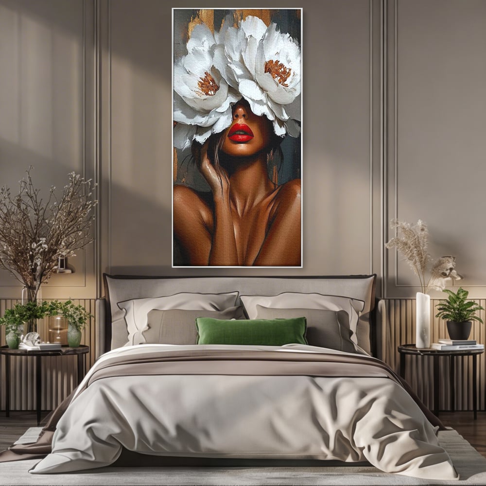 Canvas Wall Art Canvas Wall Art LuxCanva® G1004, Unter der Maske der Blumen , Luxus, Glamour, Kunst, Kunst, Veredelung, Maske, Blumen, Wohnen, Schlafzimmer, Blumen, Wohnzimmer, Lebendige Farben