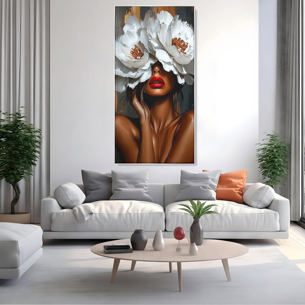 Canvas Wall Art Canvas Wall Art LuxCanva® G1004, Unter der Maske der Blumen , Luxus, Glamour, Kunst, Kunst, Veredelung, Maske, Blumen, Wohnen, Schlafzimmer, Blumen, Wohnzimmer, Lebendige Farben