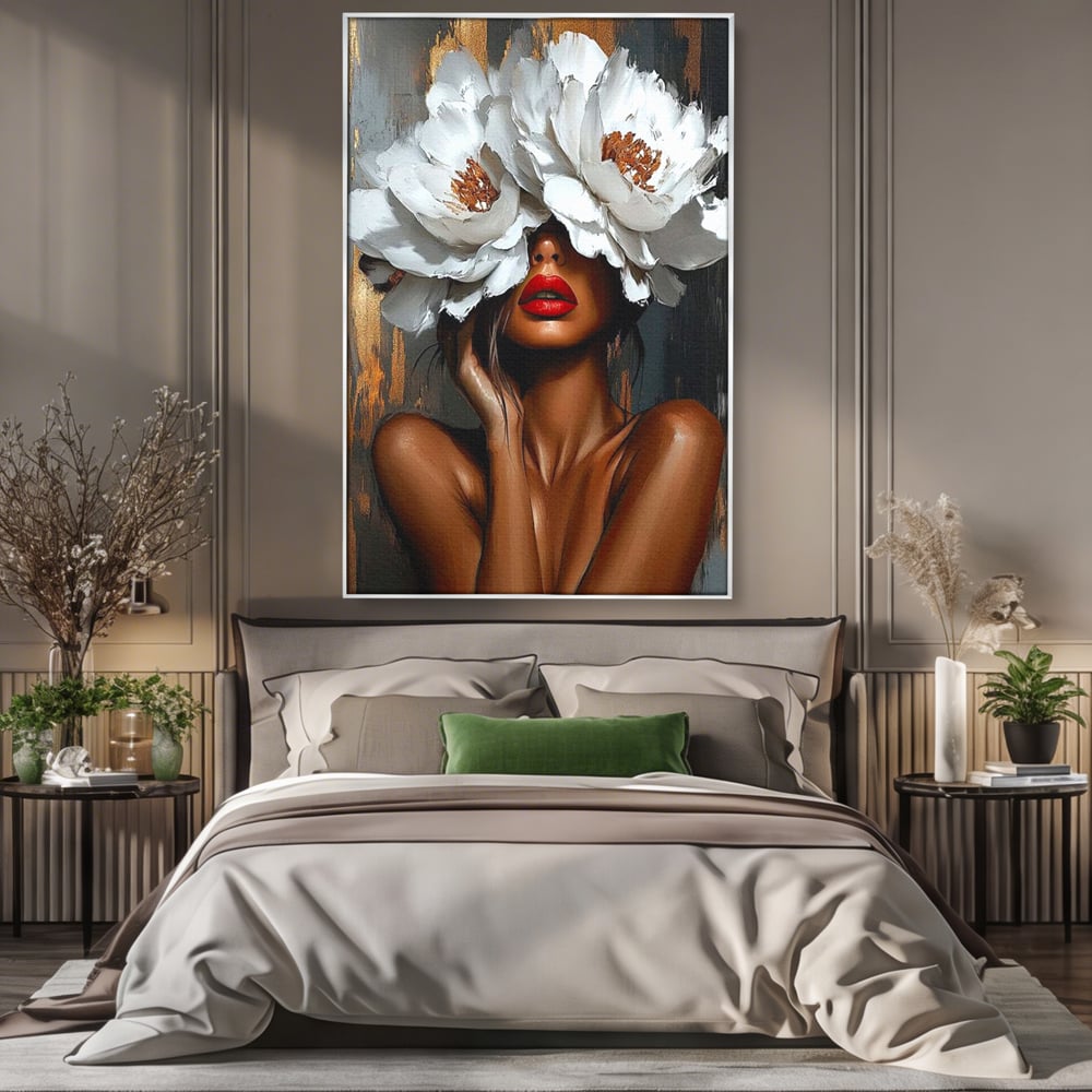 Canvas Wall Art Canvas Wall Art LuxCanva® G1004, Unter der Maske der Blumen , Luxus, Glamour, Kunst, Kunst, Veredelung, Maske, Blumen, Wohnen, Schlafzimmer, Blumen, Wohnzimmer, Lebendige Farben