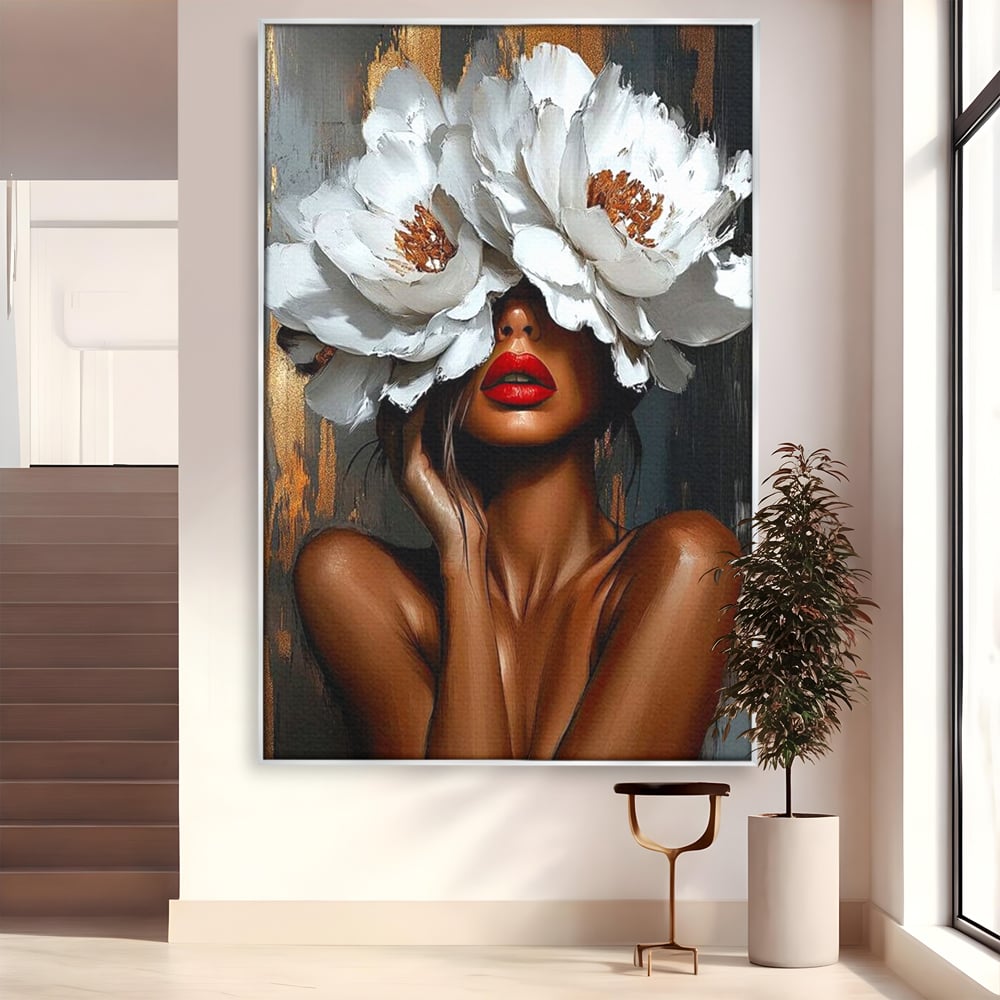 Canvas Wall Art Canvas Wall Art LuxCanva® G1004, Unter der Maske der Blumen , Luxus, Glamour, Kunst, Kunst, Veredelung, Maske, Blumen, Wohnen, Schlafzimmer, Blumen, Wohnzimmer, Lebendige Farben