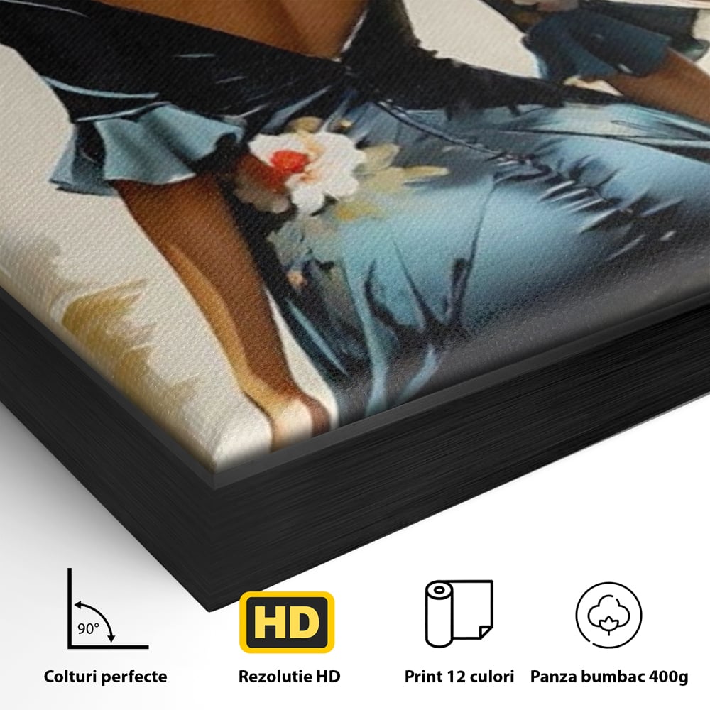 Tablou Canvas Premium LuxCanva® G1005, Povestea Unei Priviri , Romantism, Vant, Miscare, Rochie, Albastru, Satinat, Living, Dormitor, Culori vibrante