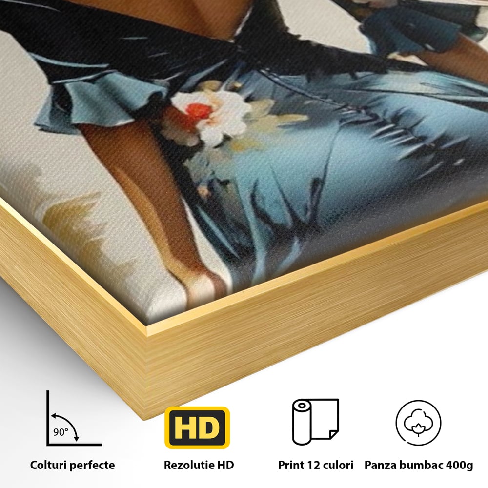 Tablou Canvas Premium LuxCanva® G1005, Povestea Unei Priviri , Romantism, Vant, Miscare, Rochie, Albastru, Satinat, Living, Dormitor, Culori vibrante
