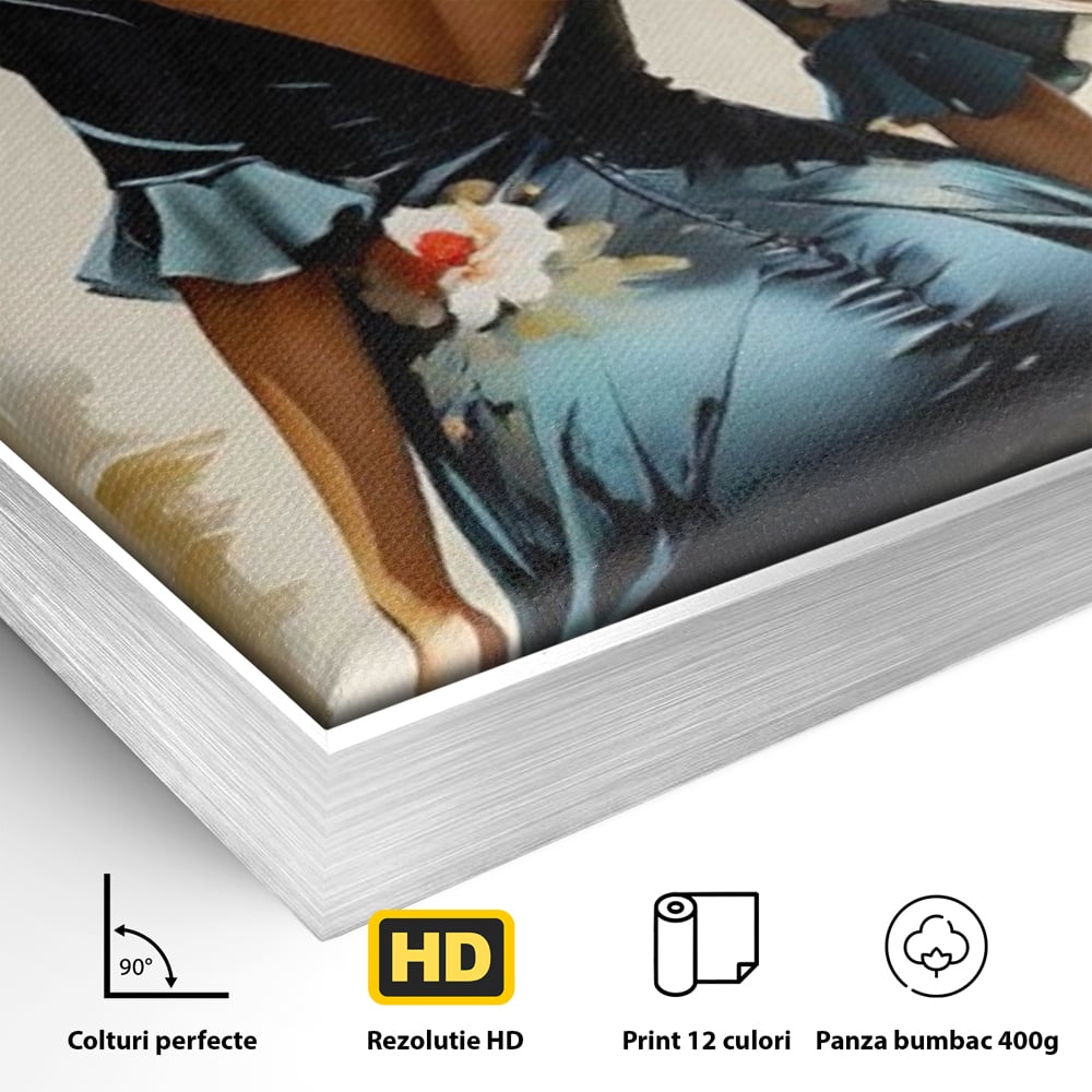 Tablou Canvas Premium LuxCanva® G1005, Povestea Unei Priviri , Romantism, Vant, Miscare, Rochie, Albastru, Satinat, Living, Dormitor, Culori vibrante