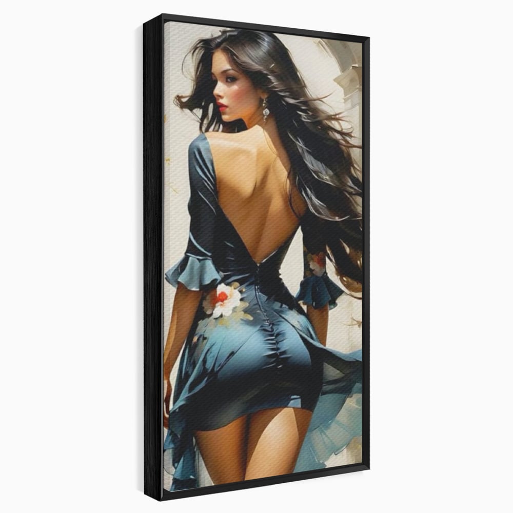 Tablou Canvas Premium LuxCanva® G1005, Povestea Unei Priviri , Romantism, Vant, Miscare, Rochie, Albastru, Satinat, Living, Dormitor, Culori vibrante