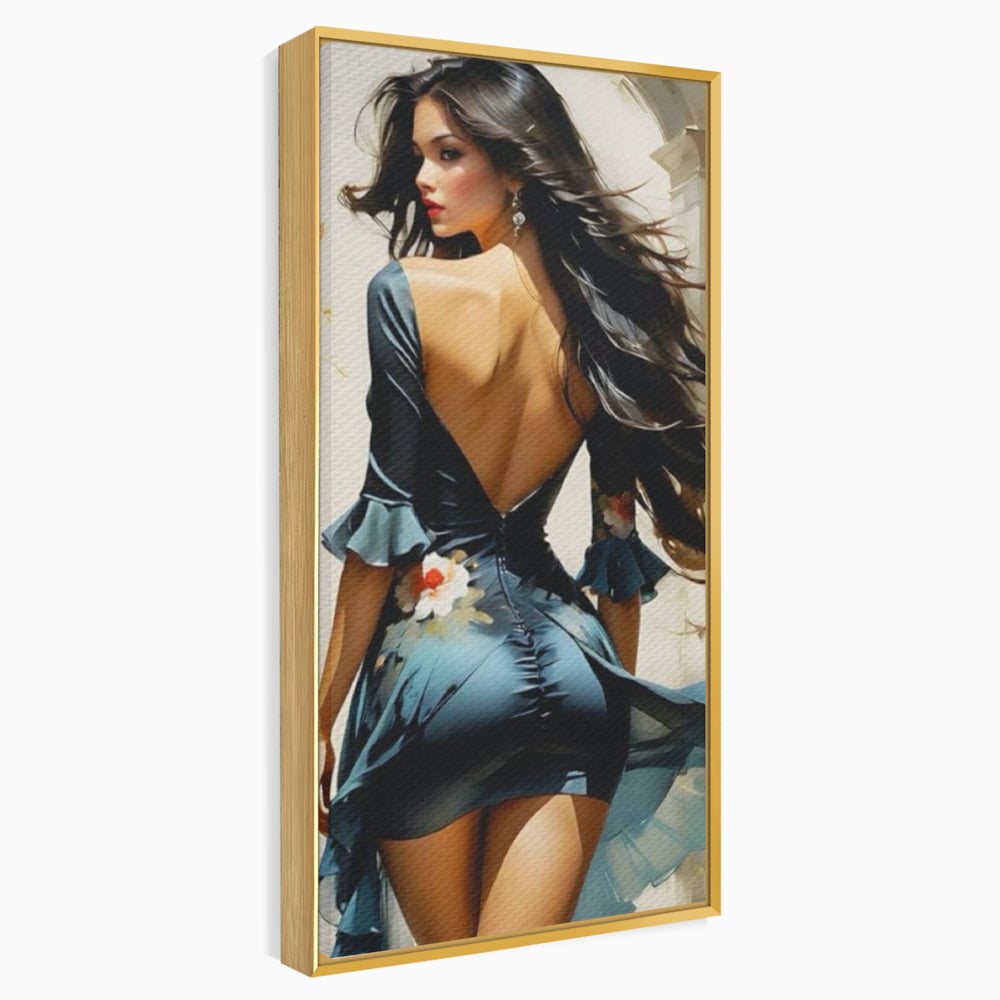 Tablou Canvas Premium LuxCanva® G1005, Povestea Unei Priviri , Romantism, Vant, Miscare, Rochie, Albastru, Satinat, Living, Dormitor, Culori vibrante
