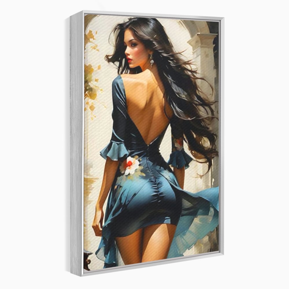 Tablou Canvas Premium LuxCanva® G1005, Povestea Unei Priviri , Romantism, Vant, Miscare, Rochie, Albastru, Satinat, Living, Dormitor, Culori vibrante