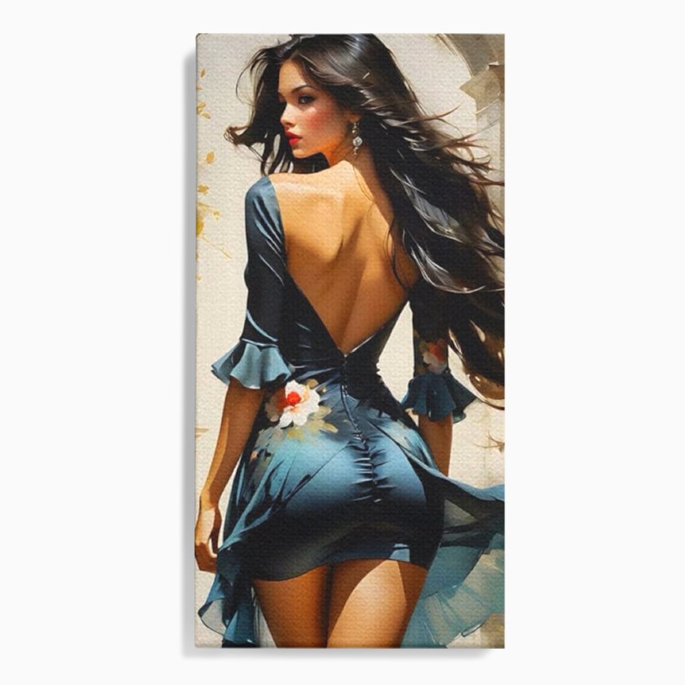 Tablou Canvas Premium LuxCanva® G1005, Povestea Unei Priviri , Romantism, Vant, Miscare, Rochie, Albastru, Satinat, Living, Dormitor, Culori vibrante