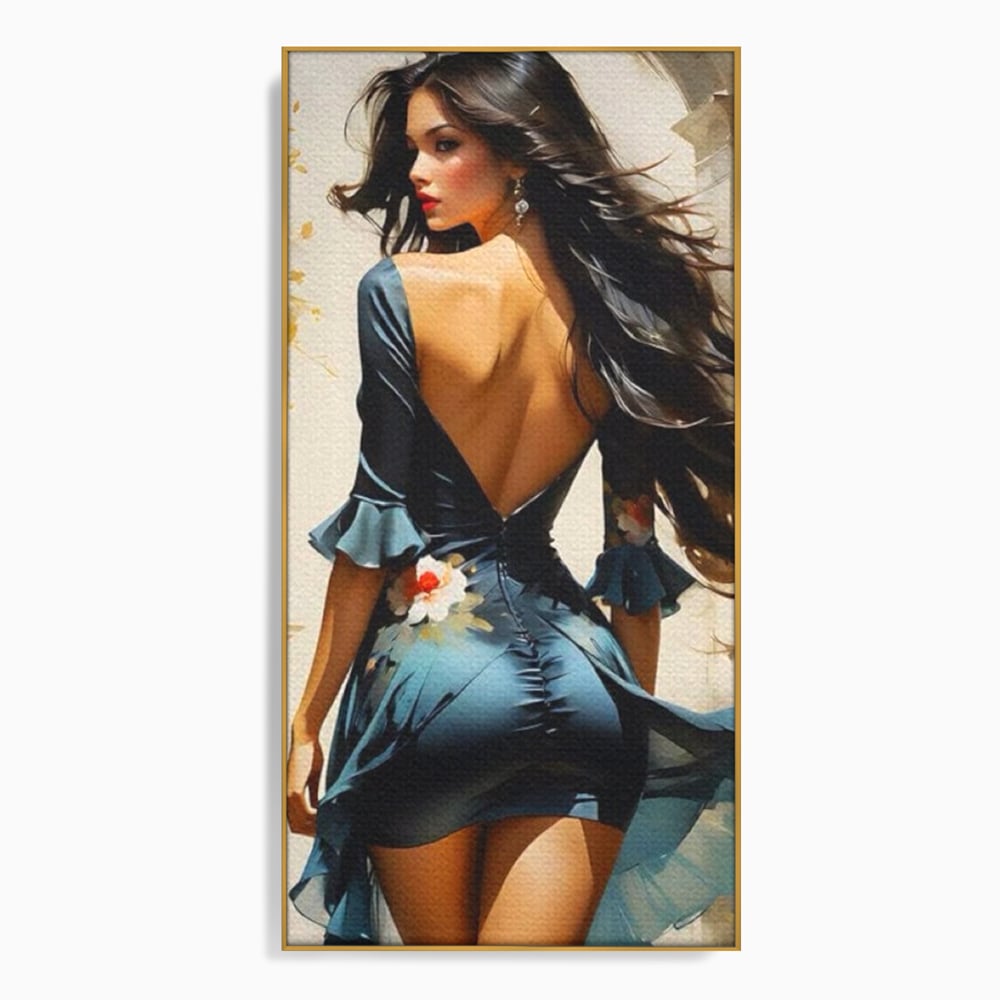 Tablou Canvas Premium LuxCanva® G1005, Povestea Unei Priviri , Romantism, Vant, Miscare, Rochie, Albastru, Satinat, Living, Dormitor, Culori vibrante