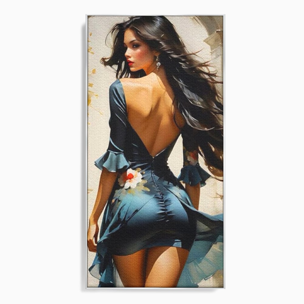Tablou Canvas Premium LuxCanva® G1005, Povestea Unei Priviri , Romantism, Vant, Miscare, Rochie, Albastru, Satinat, Living, Dormitor, Culori vibrante
