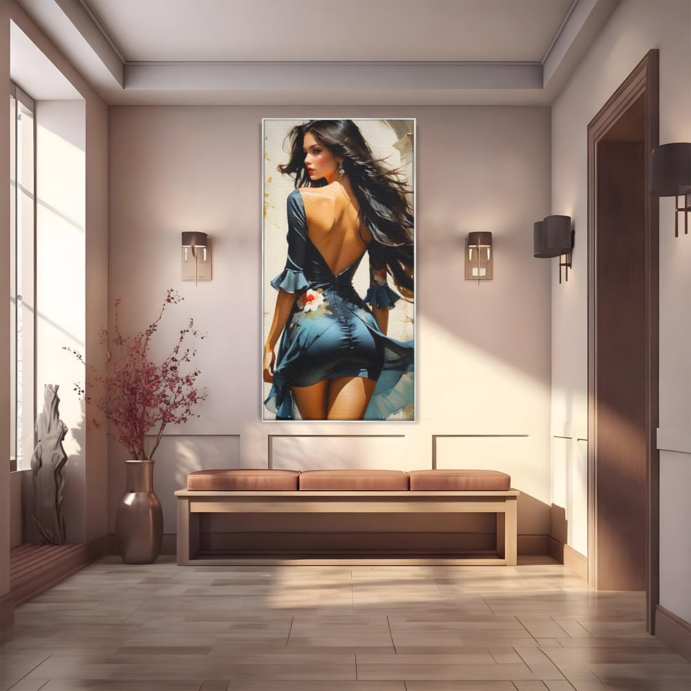 Tablou Canvas Premium LuxCanva® G1005, Povestea Unei Priviri , Romantism, Vant, Miscare, Rochie, Albastru, Satinat, Living, Dormitor, Culori vibrante