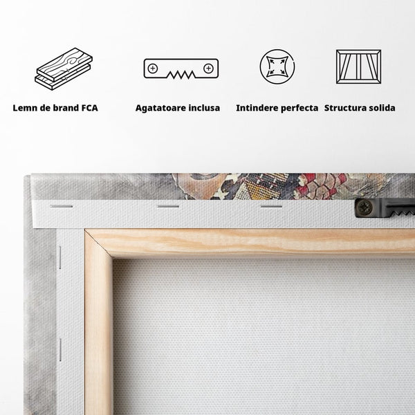Tablou Canvas Premium LuxCanva® G1006, Suflet de Razboinica , Forta, Curaj, Tribal, Misticism, Pene, Salbatica, Femeie, Living, Dormitor, Culori vibrante