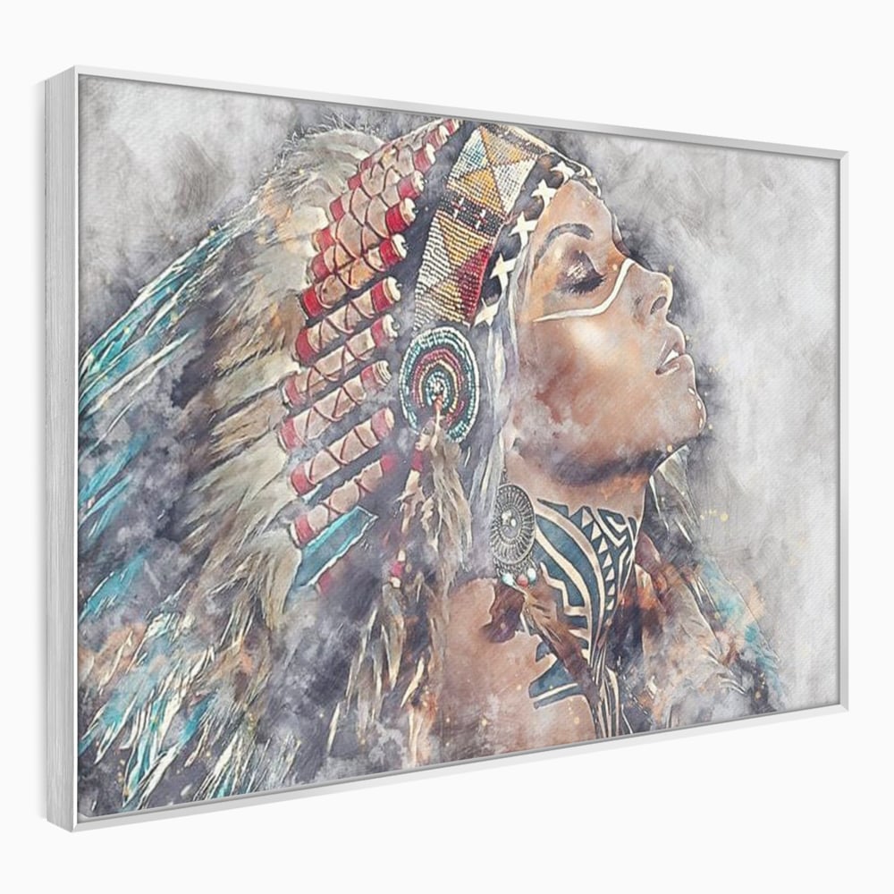 Tablou Canvas Premium LuxCanva® G1006, Suflet de Razboinica , Forta, Curaj, Tribal, Misticism, Pene, Salbatica, Femeie, Living, Dormitor, Culori vibrante