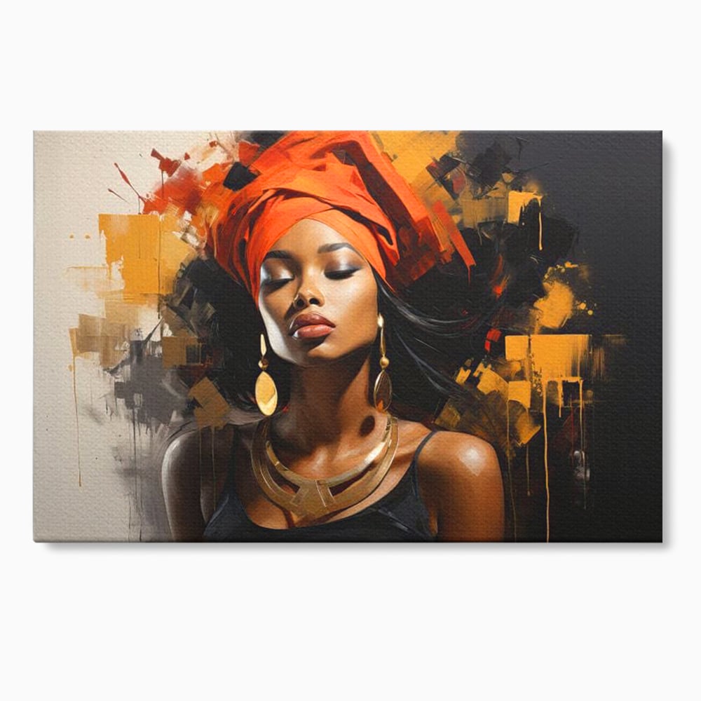 Tablou Canvas Premium LuxCanva® G1007, Gratia Unei Zeite , Turban, Rosu, Accesorii, Auriu, Africa, Bijuterii, Femeie, Living, Dormitor, Culori vibrante