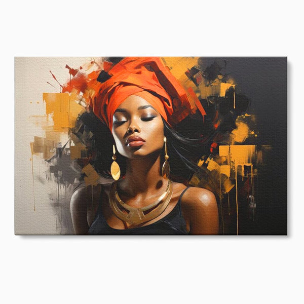 Tablou Canvas Premium LuxCanva® G1007, Gratia Unei Zeite , Turban, Rosu, Accesorii, Auriu, Africa, Bijuterii, Femeie, Living, Dormitor, Culori vibrante