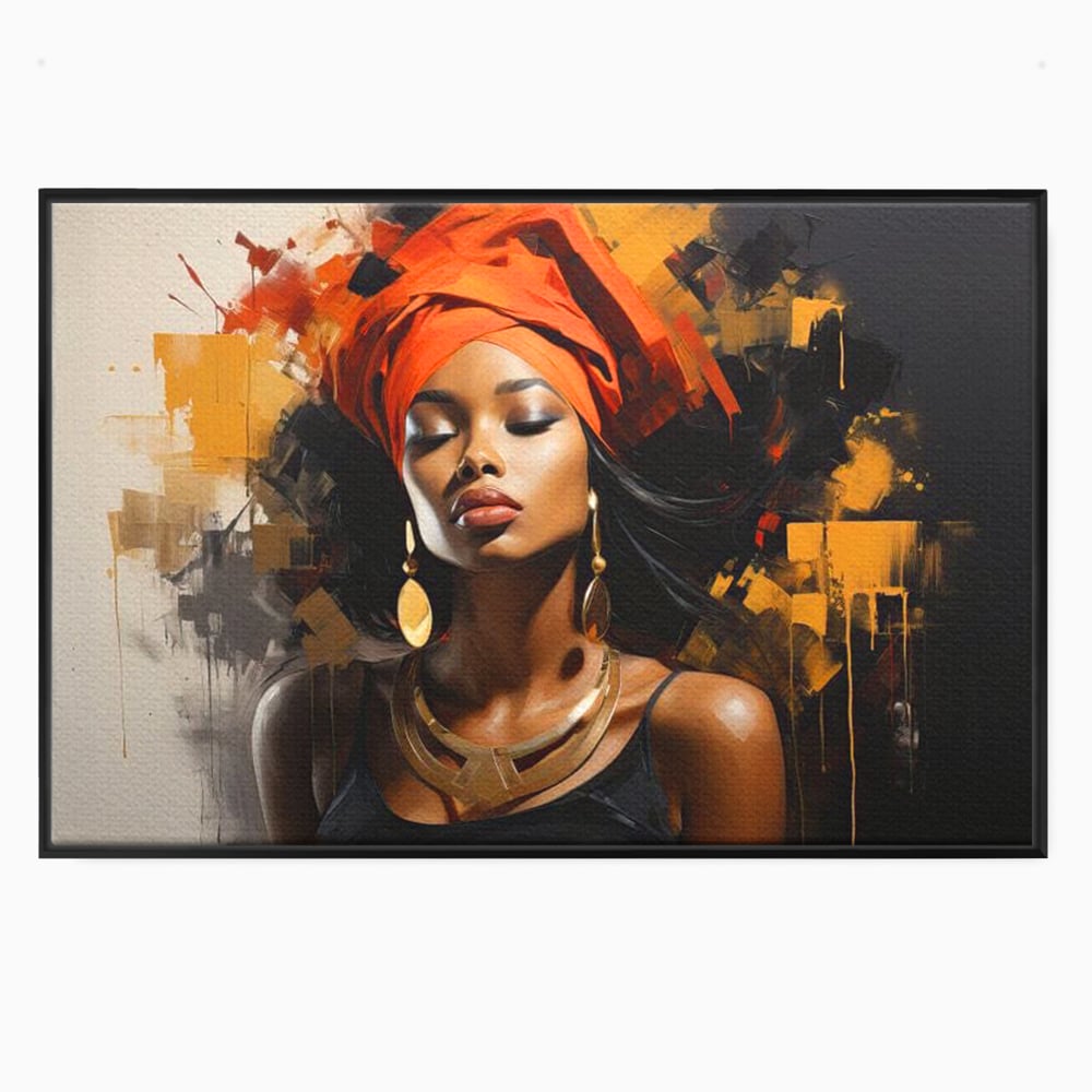Tablou Canvas Premium LuxCanva® G1007, Gratia Unei Zeite , Turban, Rosu, Accesorii, Auriu, Africa, Bijuterii, Femeie, Living, Dormitor, Culori vibrante