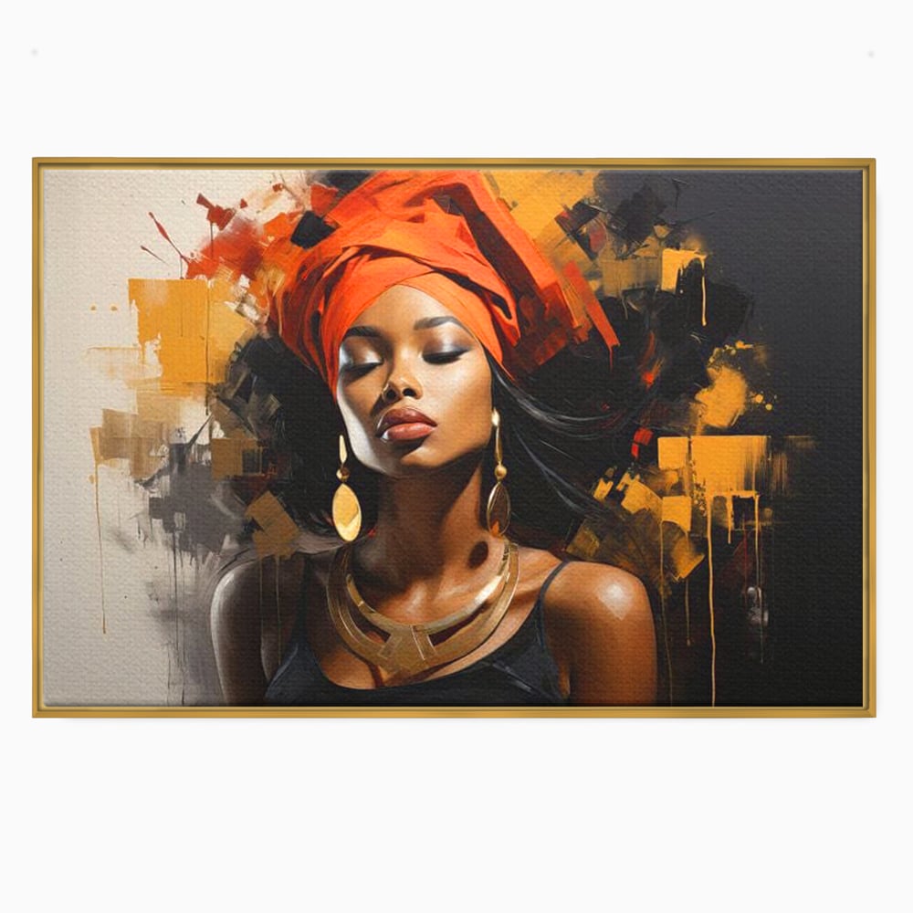 Tablou Canvas Premium LuxCanva® G1007, Gratia Unei Zeite , Turban, Rosu, Accesorii, Auriu, Africa, Bijuterii, Femeie, Living, Dormitor, Culori vibrante
