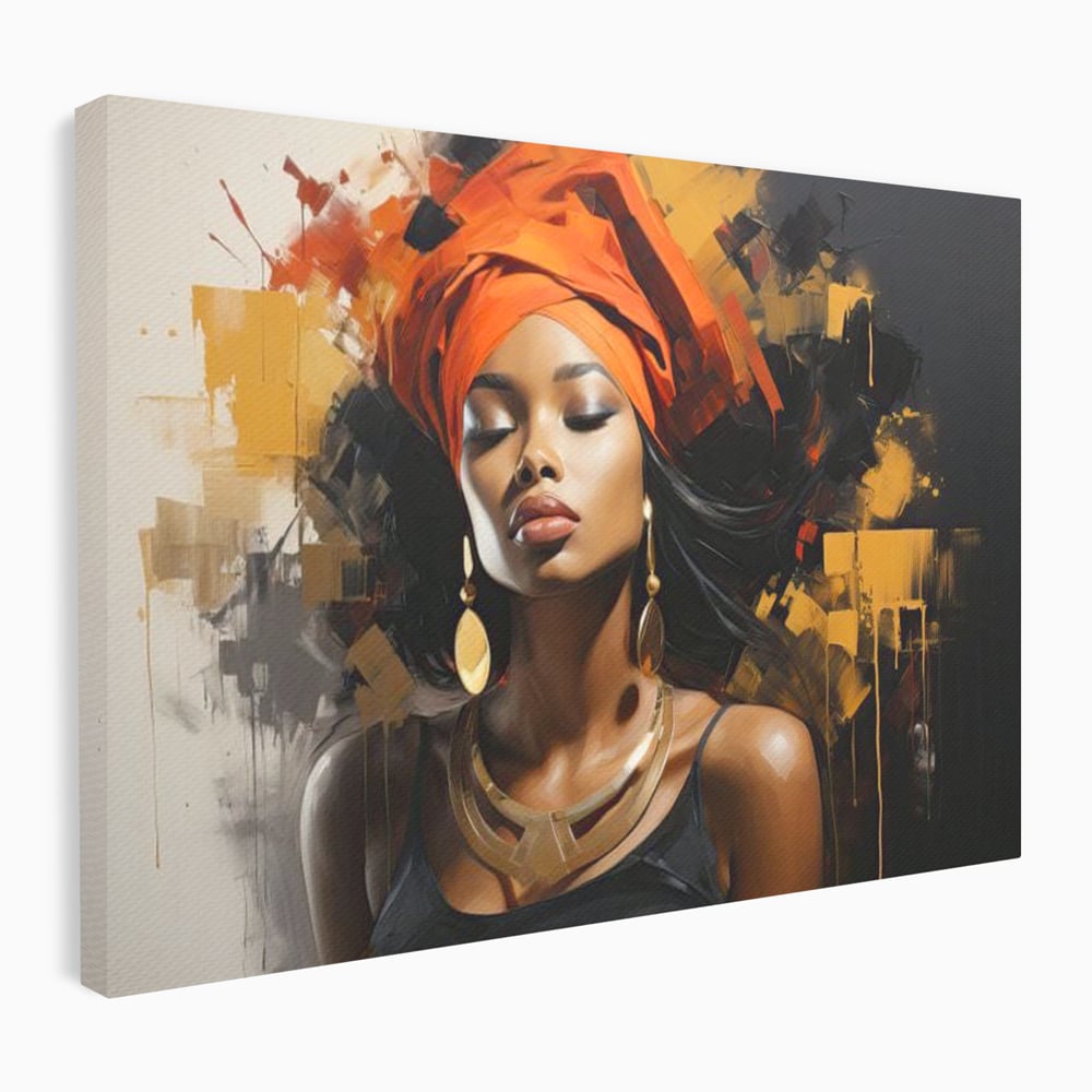 Tablou Canvas Premium LuxCanva® G1007, Gratia Unei Zeite , Turban, Rosu, Accesorii, Auriu, Africa, Bijuterii, Femeie, Living, Dormitor, Culori vibrante