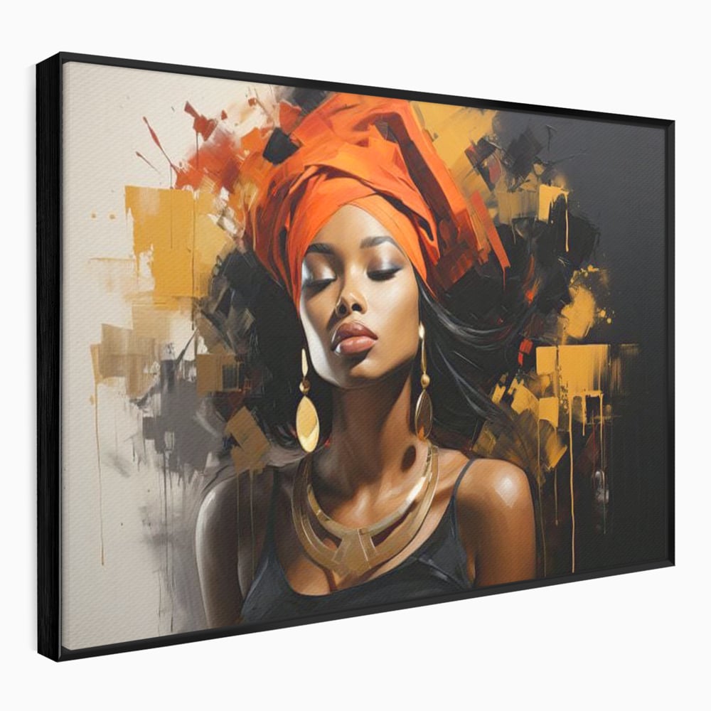 Tablou Canvas Premium LuxCanva® G1007, Gratia Unei Zeite , Turban, Rosu, Accesorii, Auriu, Africa, Bijuterii, Femeie, Living, Dormitor, Culori vibrante