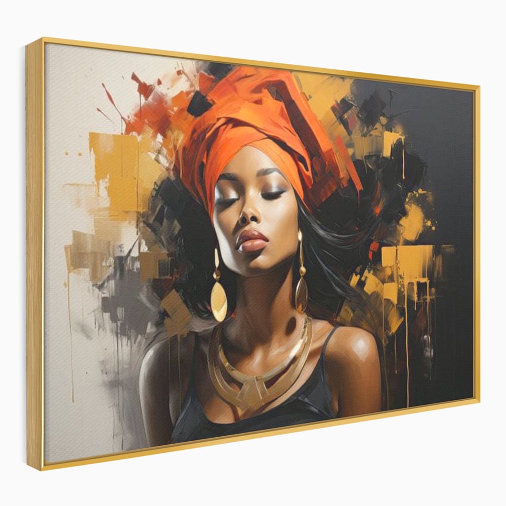 Tablou Canvas Premium LuxCanva® G1007, Gratia Unei Zeite , Turban, Rosu, Accesorii, Auriu, Africa, Bijuterii, Femeie, Living, Dormitor, Culori vibrante