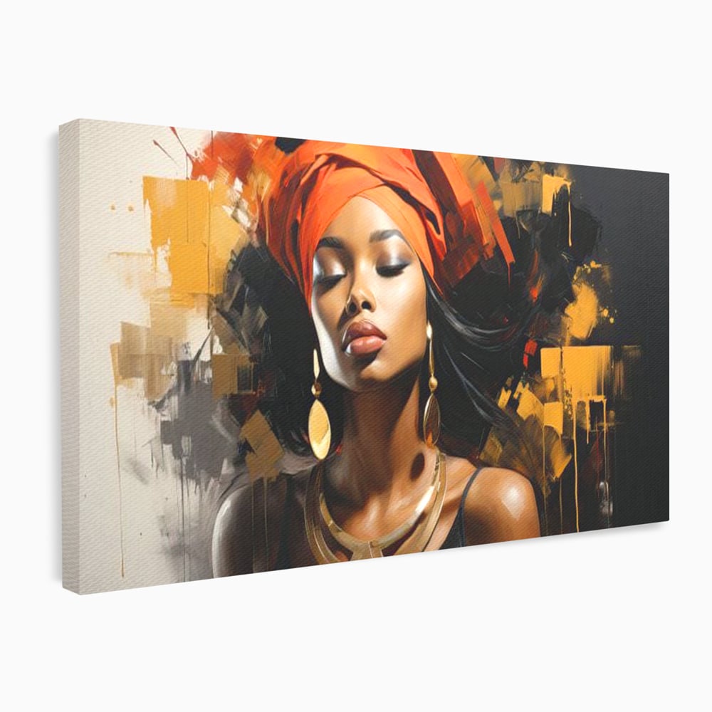Tablou Canvas Premium LuxCanva® G1007, Gratia Unei Zeite , Turban, Rosu, Accesorii, Auriu, Africa, Bijuterii, Femeie, Living, Dormitor, Culori vibrante
