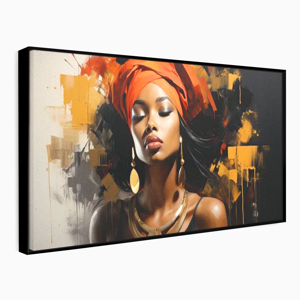 Tablou Canvas Premium LuxCanva® G1007, Gratia Unei Zeite , Turban, Rosu, Accesorii, Auriu, Africa, Bijuterii, Femeie, Living, Dormitor, Culori vibrante