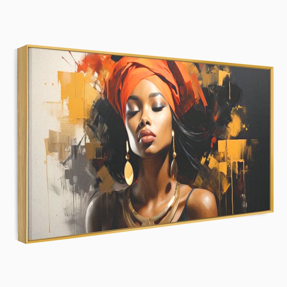Tablou Canvas Premium LuxCanva® G1007, Gratia Unei Zeite , Turban, Rosu, Accesorii, Auriu, Africa, Bijuterii, Femeie, Living, Dormitor, Culori vibrante
