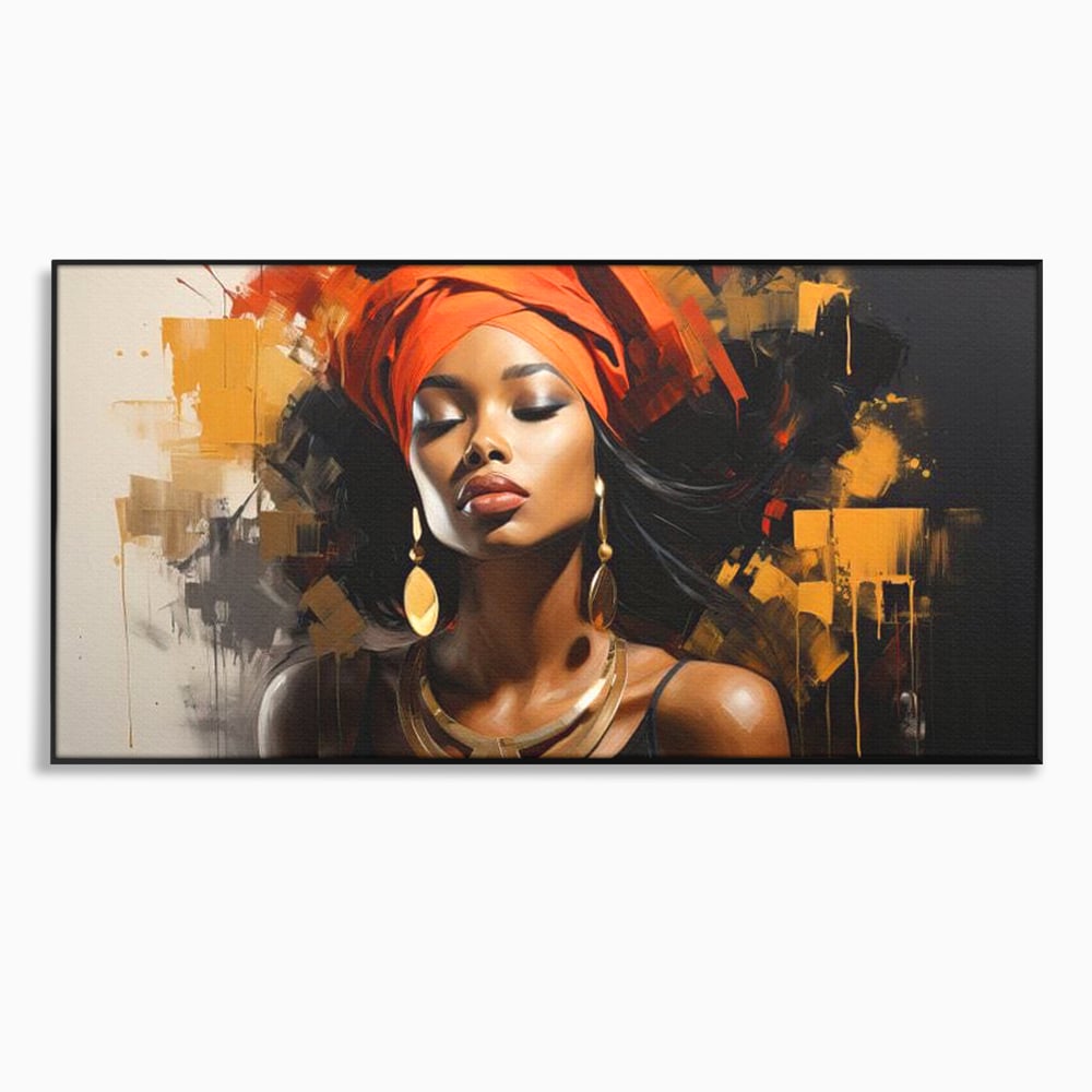 Tablou Canvas Premium LuxCanva® G1007, Gratia Unei Zeite , Turban, Rosu, Accesorii, Auriu, Africa, Bijuterii, Femeie, Living, Dormitor, Culori vibrante