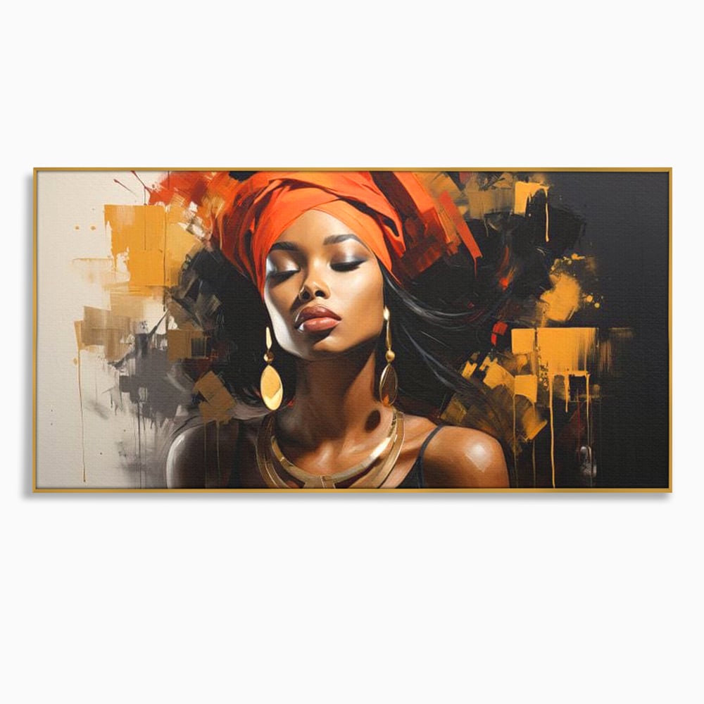 Tablou Canvas Premium LuxCanva® G1007, Gratia Unei Zeite , Turban, Rosu, Accesorii, Auriu, Africa, Bijuterii, Femeie, Living, Dormitor, Culori vibrante