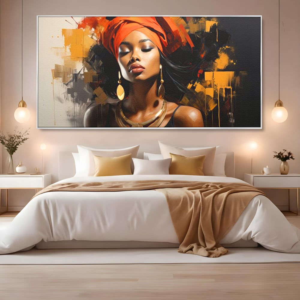 Tablou Canvas Premium LuxCanva® G1007, Gratia Unei Zeite , Turban, Rosu, Accesorii, Auriu, Africa, Bijuterii, Femeie, Living, Dormitor, Culori vibrante