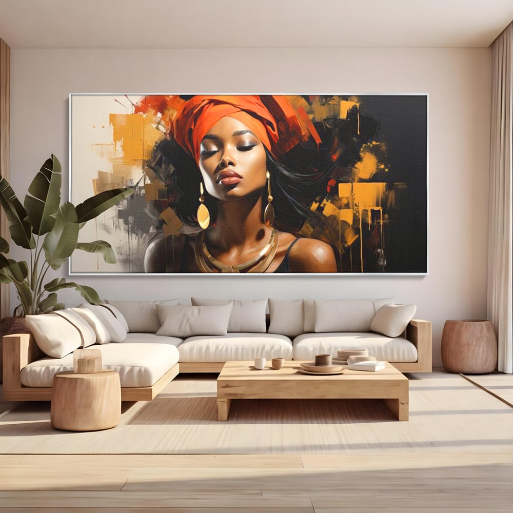 Tablou Canvas Premium LuxCanva® G1007, Gratia Unei Zeite , Turban, Rosu, Accesorii, Auriu, Africa, Bijuterii, Femeie, Living, Dormitor, Culori vibrante