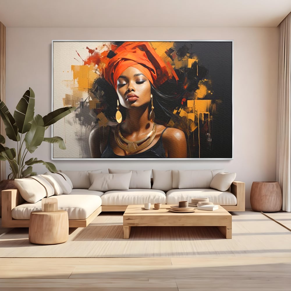 Tablou Canvas Premium LuxCanva® G1007, Gratia Unei Zeite , Turban, Rosu, Accesorii, Auriu, Africa, Bijuterii, Femeie, Living, Dormitor, Culori vibrante