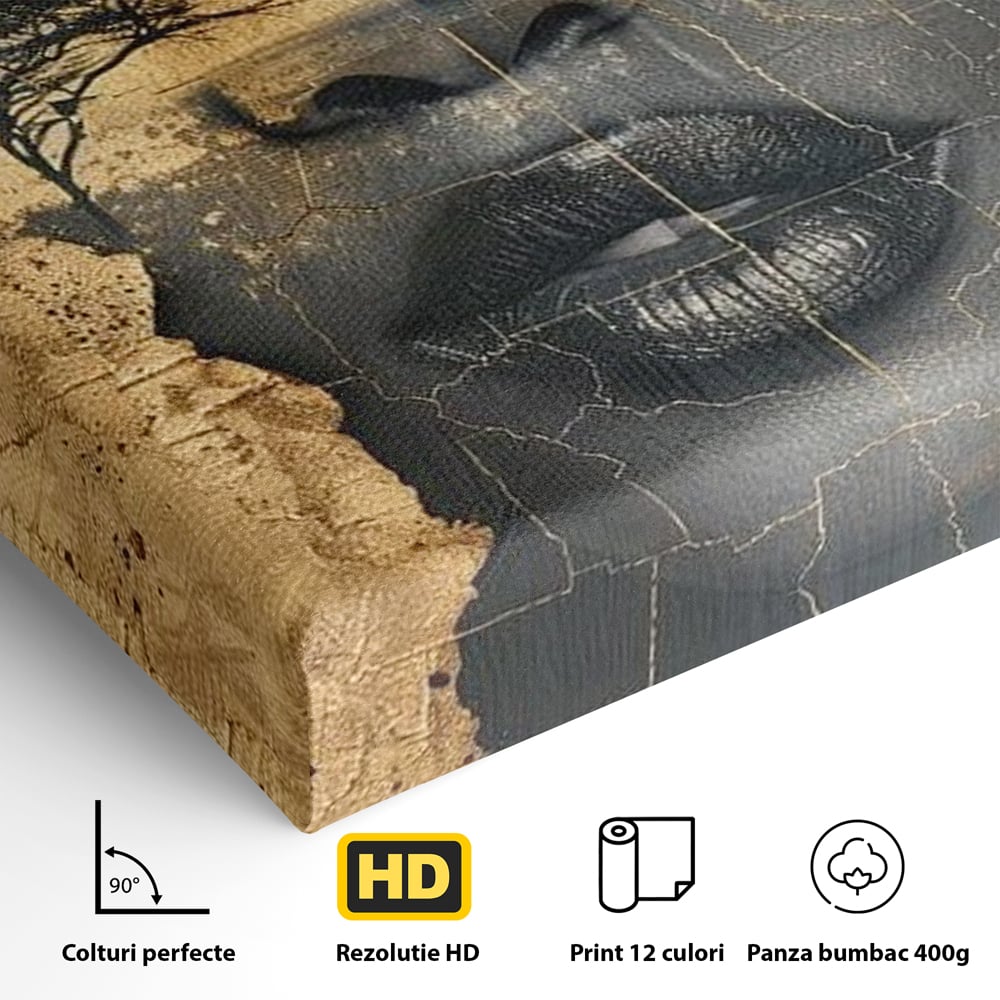 Tablou Canvas Premium LuxCanva® G1008, Chipul Africii , Natura, Copaci, Pamant, Privire, Simbolism, Femeie, Living, Dormitor, Culori vibrante
