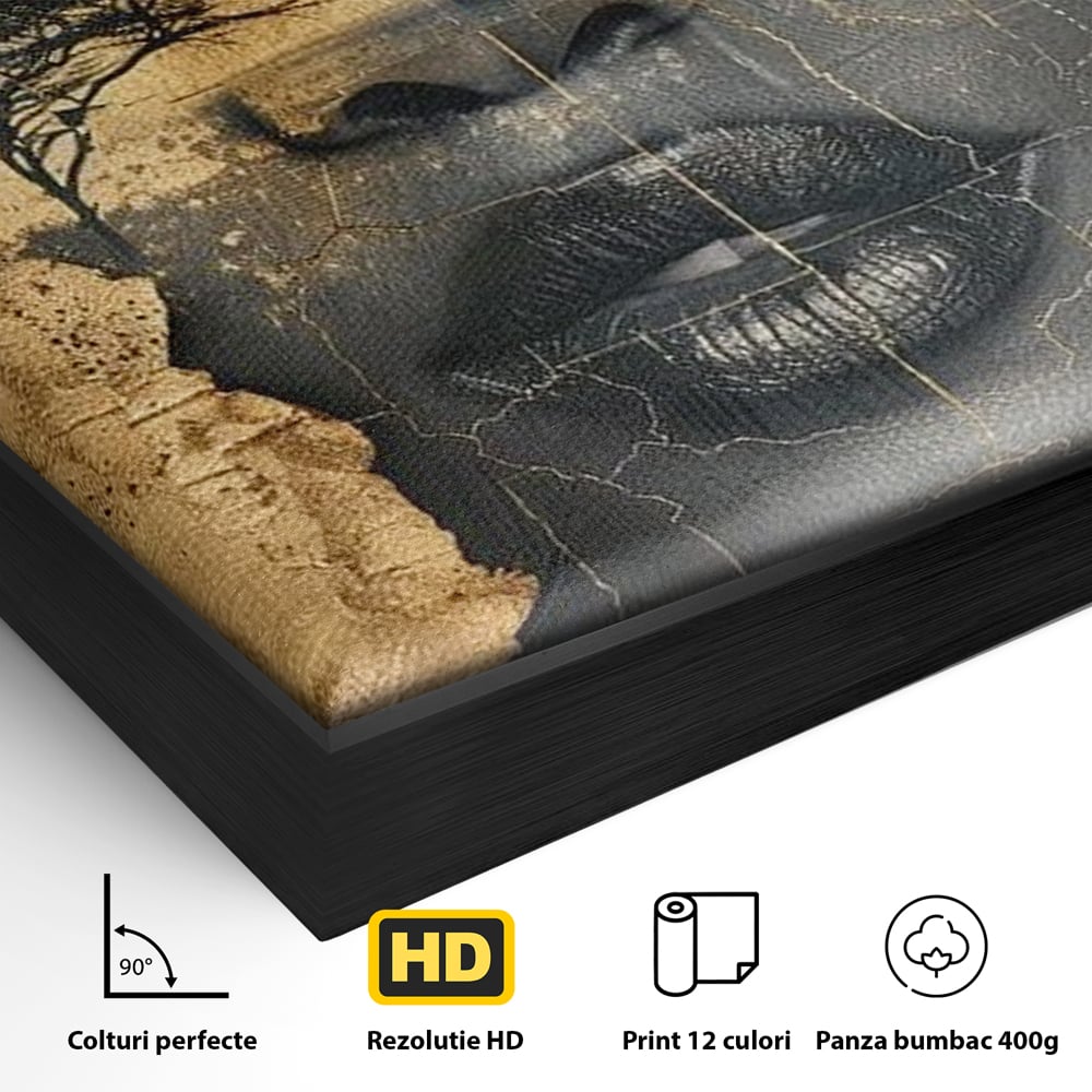 Tablou Canvas Premium LuxCanva® G1008, Chipul Africii , Natura, Copaci, Pamant, Privire, Simbolism, Femeie, Living, Dormitor, Culori vibrante