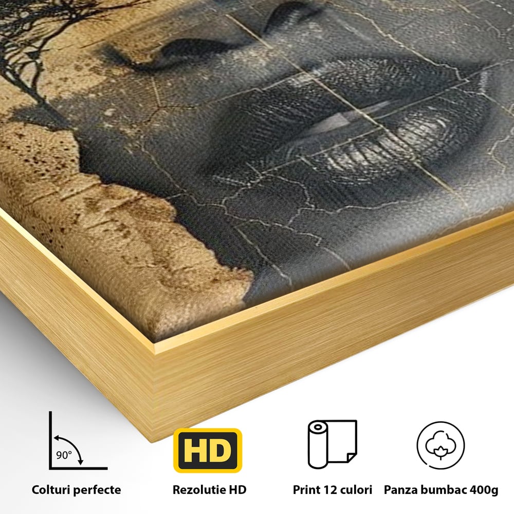 Tablou Canvas Premium LuxCanva® G1008, Chipul Africii , Natura, Copaci, Pamant, Privire, Simbolism, Femeie, Living, Dormitor, Culori vibrante