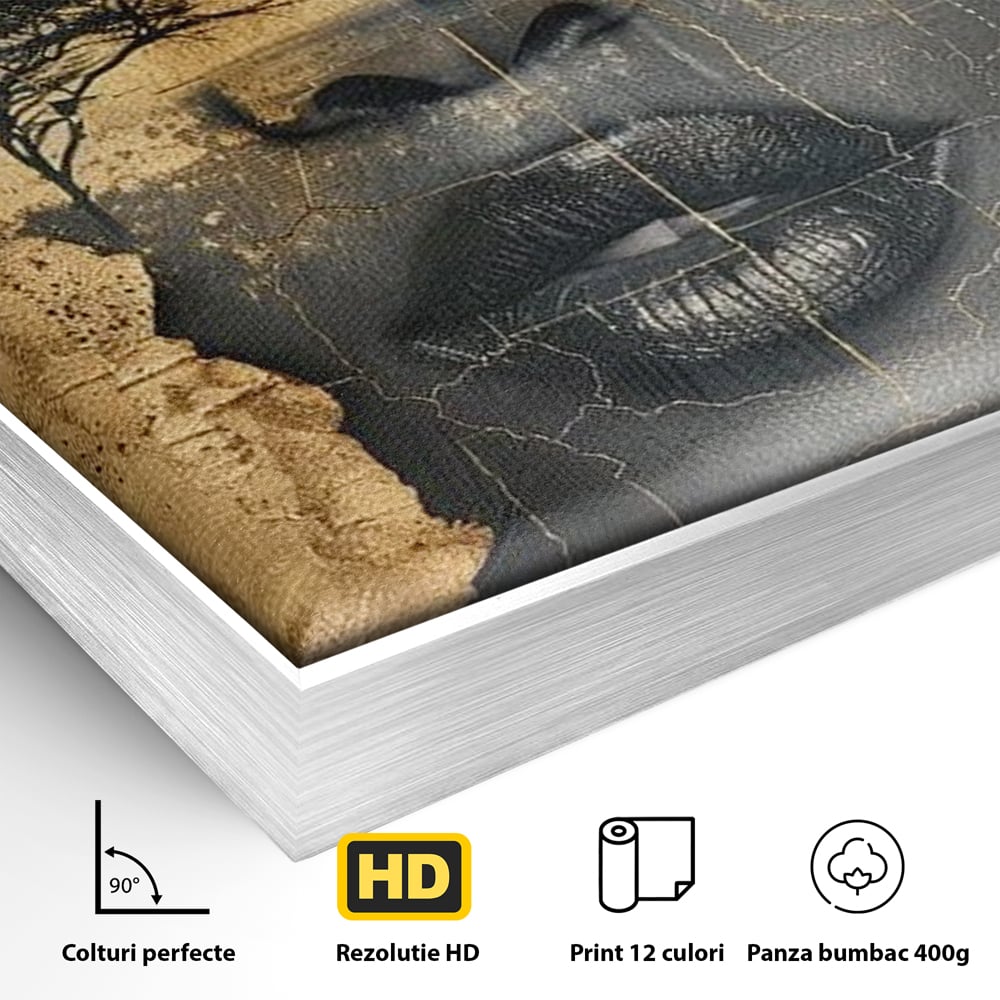 Tablou Canvas Premium LuxCanva® G1008, Chipul Africii , Natura, Copaci, Pamant, Privire, Simbolism, Femeie, Living, Dormitor, Culori vibrante