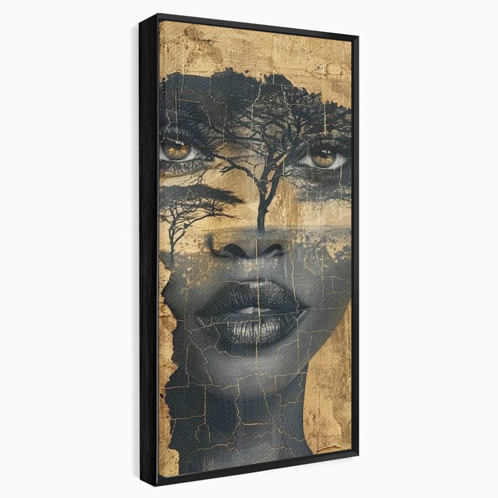 Tablou Canvas Premium LuxCanva® G1008, Chipul Africii , Natura, Copaci, Pamant, Privire, Simbolism, Femeie, Living, Dormitor, Culori vibrante