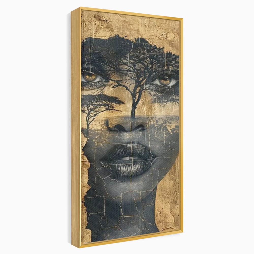 Tablou Canvas Premium LuxCanva® G1008, Chipul Africii , Natura, Copaci, Pamant, Privire, Simbolism, Femeie, Living, Dormitor, Culori vibrante