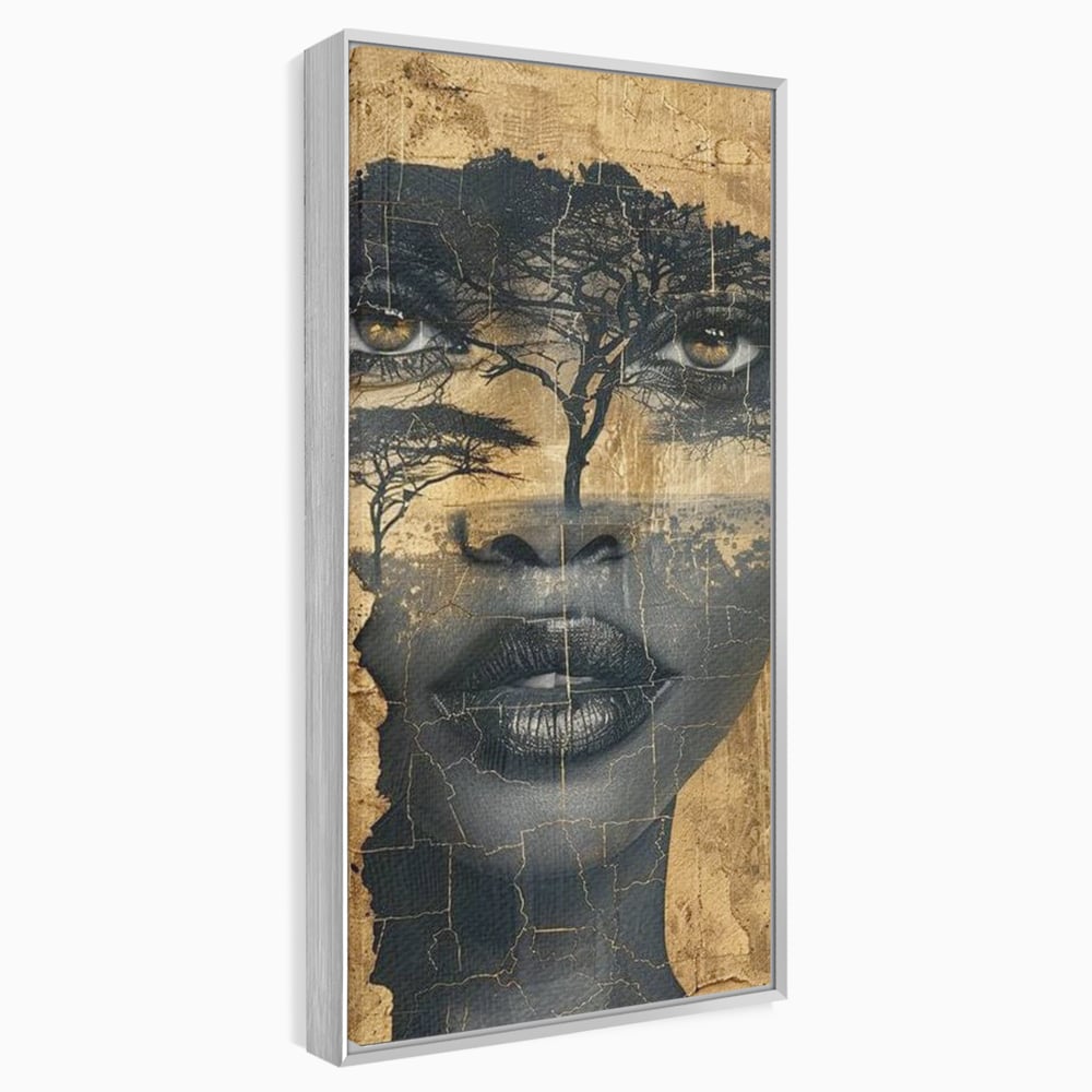 Tablou Canvas Premium LuxCanva® G1008, Chipul Africii , Natura, Copaci, Pamant, Privire, Simbolism, Femeie, Living, Dormitor, Culori vibrante